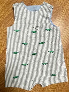 Little Me Baby Boy Alligator Seersucker Romper Shortall 9M